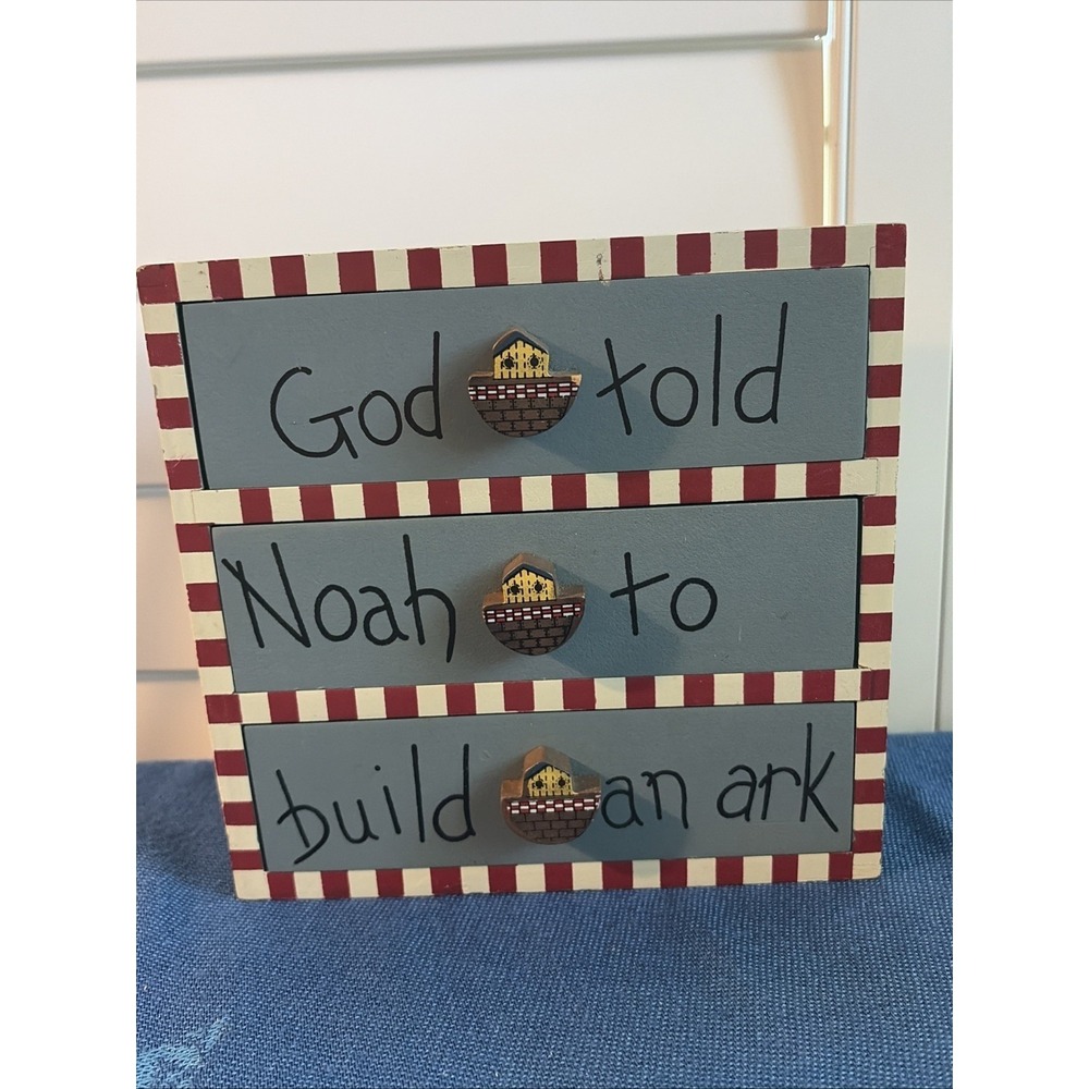 Hand Painted Noah's Ark 3-Drawer Wooden Chest - "God Told Noah to Build an Ark"